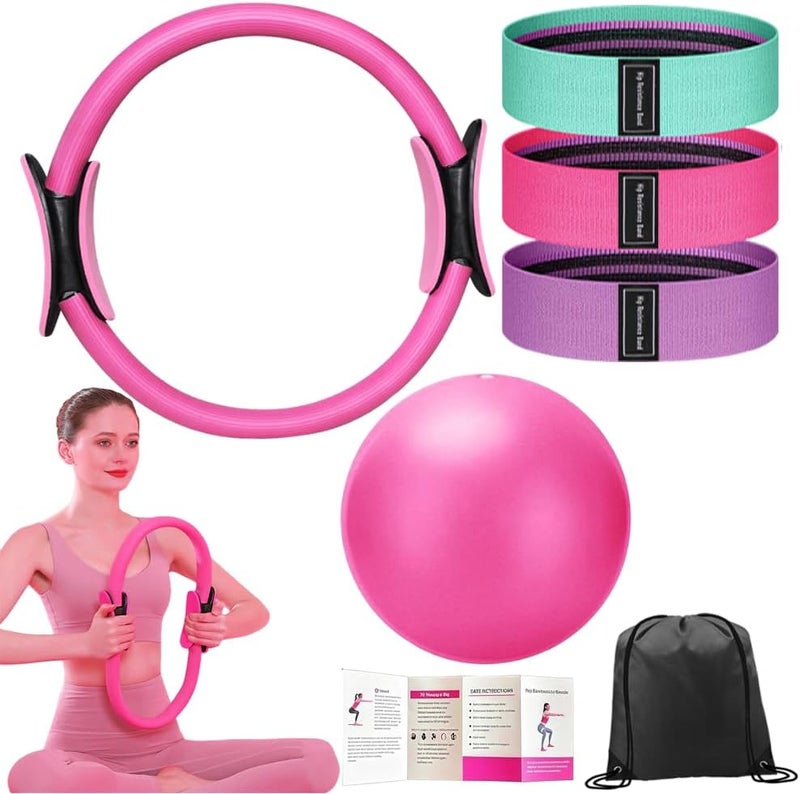 ENERACES Pilates Ring Set with 14-Inch Magic Circle, Exercise Ball & 6 Resistance Bands - Complete Home Workout Equipment for Core Strength, Toning and Flexibility - Ideal Fitness Gift for Women and Men - Image 1